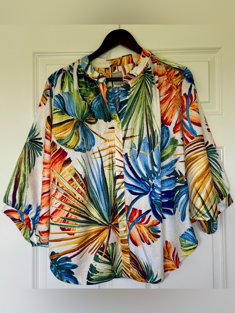 Chico's Multicolor Tropical Print Button-Front Shirt - White Base